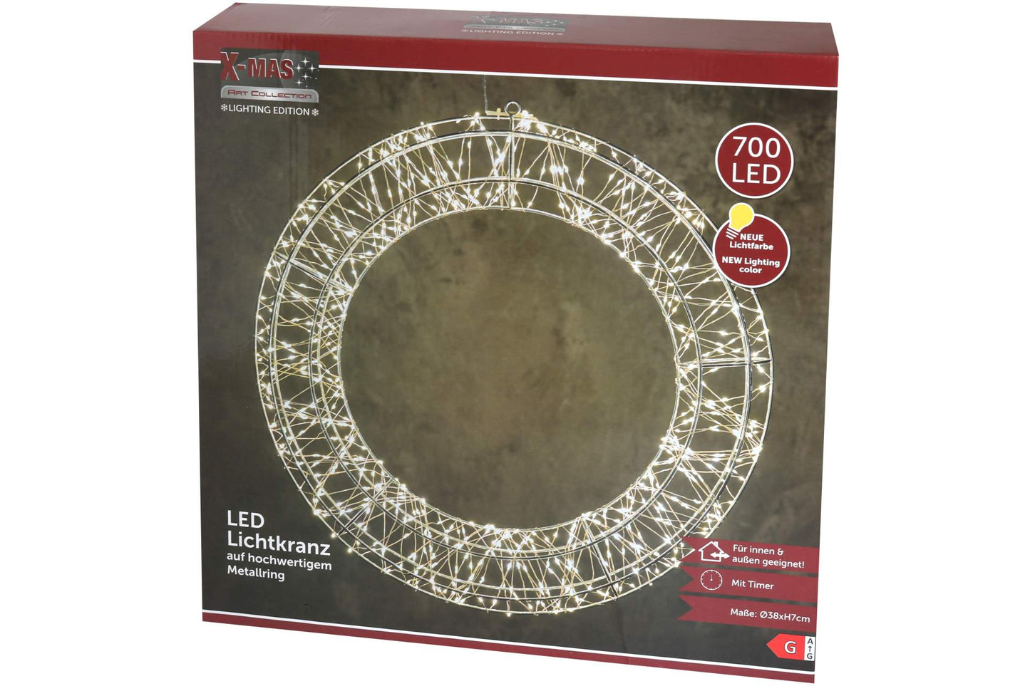 LED Lichtkranz auf Metallgestell 200-700 LEDs Ø 30-38 cm Türkranz Deko Kranz Timer