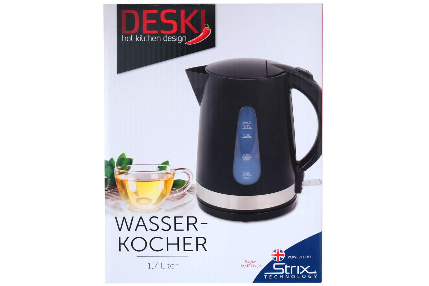 Wasserkocher 1,7 Liter Edelstahl schwarz 2200 Watt