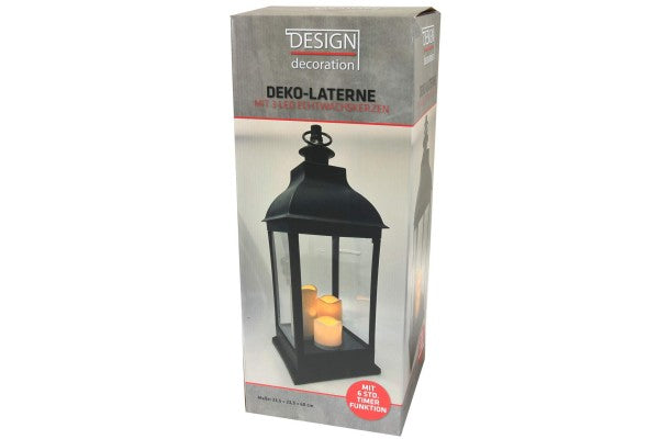 XXL Deko Laterne 60 cm mit 3 LED Kerzen flackernd Timer Batteriebetrieben