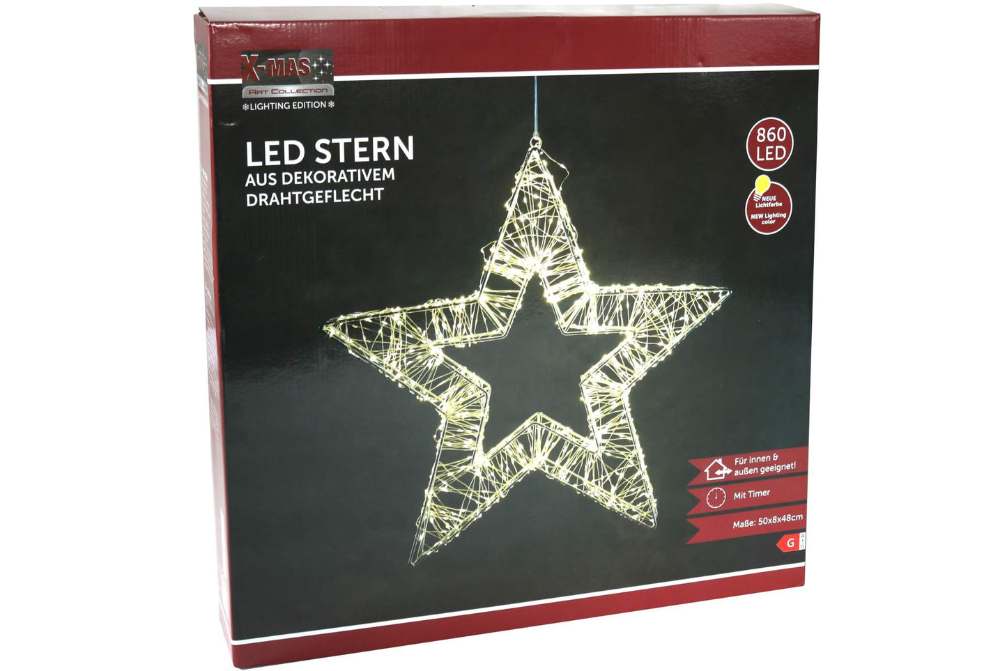 LED Weihnachtsstern auf Metallgestell 50 x 48 cm 860 LEDs Timerfunktion