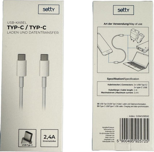 USB Kabel Type C auf Type C weiß Ladekabel